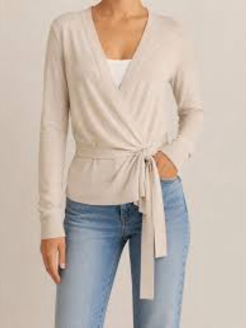 Halogen merino wool blend Lightweight  Wrap Cardigan with Self-Tie Belt size med
